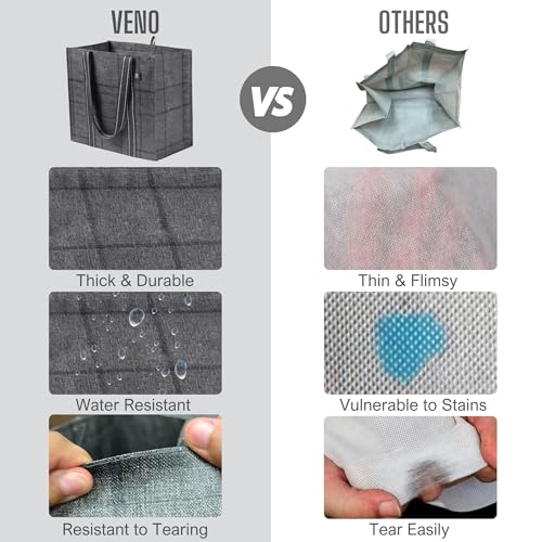 VENO 4 Pack Large Grocery Bag Reusable Shopping Bags with Hard Bottom - color: Windowpane