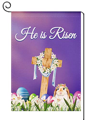 Easter Cross Tulip Flowers Burlap Religious Garden Flag, 12.5x18 inches