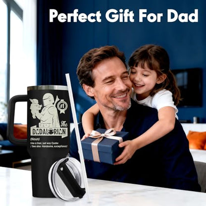 34HD Dad Funny Space 40 oz Tumbler with Handle, Sci Fi Fan Gift - color: Dadalorian with Handle