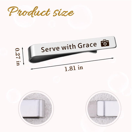 Novelty Mens Tie Clip for Wedding Graduation Gift for Him Son Grandson Birthday Christmas Gift Tie Clips for Dentist Pilot - style: serve with grace