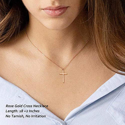 M MOOHAM Cross Necklace for Women Girls, Dainty 14K Gold Plated Cross Pendant Necklace Sideways Cross Choker Layered Necklaces for Women Girls - color: Cross Rose Gold 0.75"×1.26"