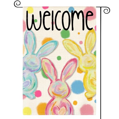 AVOIN colorlife Easter Painted Bunnies Garden Flag 12x18 Inch Outside - size: Garden Size-12 x 18"