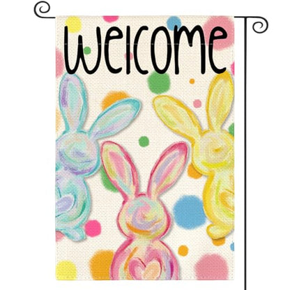 AVOIN colorlife Easter Painted Bunnies Garden Flag 12x18 Inch Outside - size: Garden Size-12 x 18"