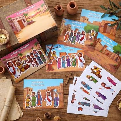 Marspark 24 Pcs Religious Bible Craft Stickers Set Zacchaeus Story Make Your Own Scene Kit Christian DIY Art Project Supplies VBS Sunday School and Church Party Activities - style: Bible Scene