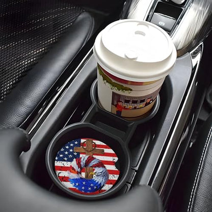 Cross American Flag Car Cup Holder Coasters 2 Pack 2.63" for Women - color: White
