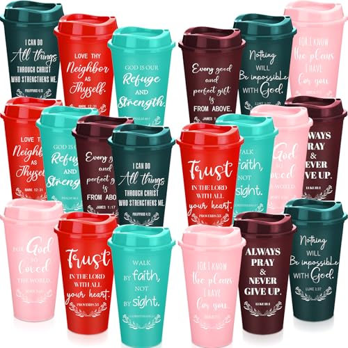 Skylety 20 Pack Christian Gifts Bulk 16oz Bible Verse Tumbler with Lids - color: Bright Color