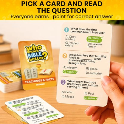 Who Knows Bible Better - Teachings and Facts Card Game, 300 Questions - color: Bible Teachings & Facts