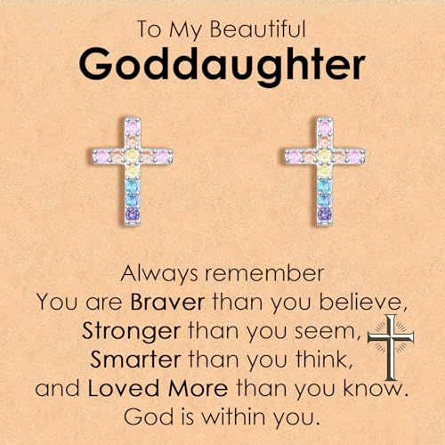 CERSLIMO Cross Earrings for Girls Kids, Christian Confirmation Communion Baptism Catholic Religious Christmas Birthday Inspirational Gifts for Women Teens Teenager Granddaughter Goddaughter - style: Goddaughter Gifts