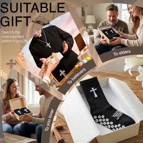 3 Pair Grip Christian Soccer Socks,Easter,Christmas Gift for Men - color: Matthew 19:26 - Black