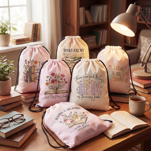 Bulyoou 24 Pcs Book Lover Drawstring Backpack Reading Books Gift Drawstring Bags Large Read Reusable String Bag for Book Club Librarian Bookish Teacher Reward Supplies Gifts - style: Book Lover