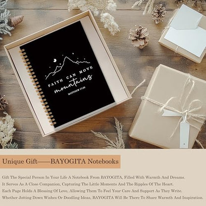 Black Christian Spiral Notebooks, Faith Can Move Mountains Bible Journaling Notebook, Religious Prayer Journal for Woman, Church Notes Notebook, Faith Based Gifts, 5.5x8.3 Inches - color: Mountains Bible