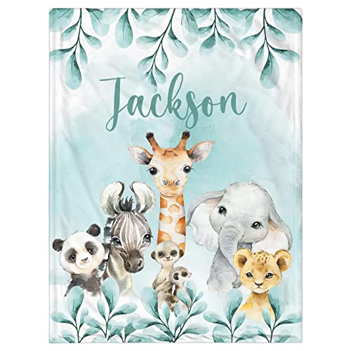 Personalized Baby Blanket for Boys, Custom Baby Blanket with Name Super Soft Personalized Name Blankets for Kids, Custom Animals Blankets for Infant Toddler, Babys Gifts for Birthday - color: Leaves and Forest Animals