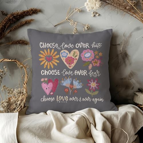 QIYUHOY Boho Floral Heart Affirmations Throw Pillow Covers, 18x18 Inch - color: 003-motivational