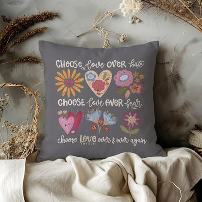 QIYUHOY Boho Floral Heart Affirmations Throw Pillow Covers, 18x18 Inch - color: 003-motivational