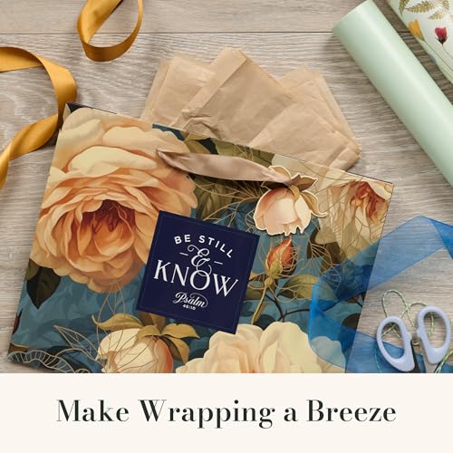Christian Art Gifts Large Gift Bag with Tissue Paper, Be Still, Rose - color: Be Still/Multicolor Floral, style: Large Landscape