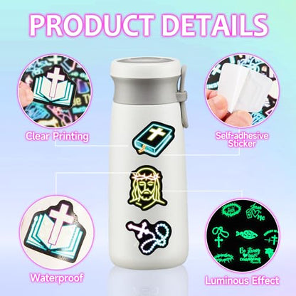 50 Pcs Glow in The Dark Neon Christ Bible Water Bottle Stickers - color: Luminescent-480kscp