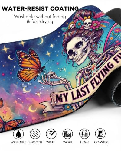 Mouse Pad, Desk Mat, 31.5x11.8in Large Mousepad - color: Butterfly Skeleton