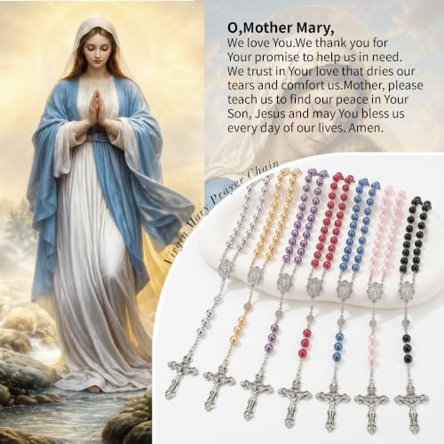 8mm Glass Pearl Rosary - Catholic Necklace for Men and Women Comes in a Metal Gift Box, First Communion Rosary Necklace as Gifts - color: White