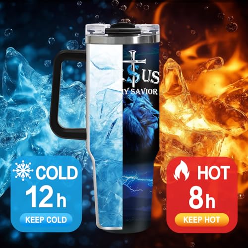 Christian Gifts for Men, 40 oz Religious Tumbler with handle, Child of God, Jesus is My Savior Double Walled Insulated Coffee Mug, Spiritual Man of Faith Fathers Day Birthday Gift for Dad Husband - color: Religious-D-318-X