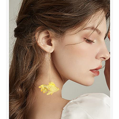 Funny Cute Long Transparent Resin Goldfish Dangle Drop Earrings Creative Chic Personalized Simulation Fish Earrings for Women Statement Jewelry Gifts - color: Yellow