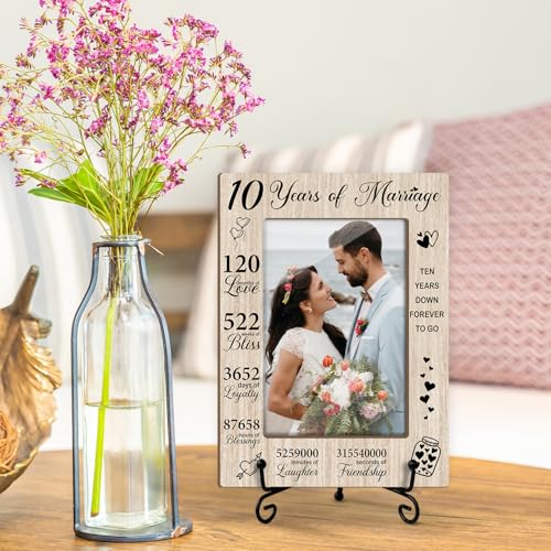 Romantic Gifts 10 Years Of Marriage Picture Frame Wooden Picture Frames 4x6, Wooden Photo Frame With Stand Couple Gifts For Wedding Anniversary, Display Frame Desk Decor Home Decor (Vertical)-30 - style: 10 Years Of Marriage