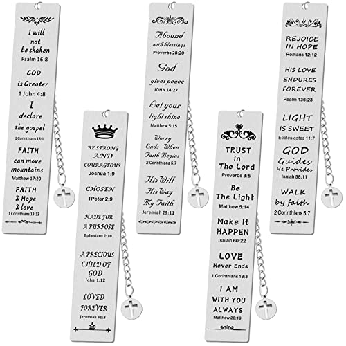 Fainne 5 Pcs Bible Metal Bookmarks Christian Gifts Cross Chain, Silver - color: Silver