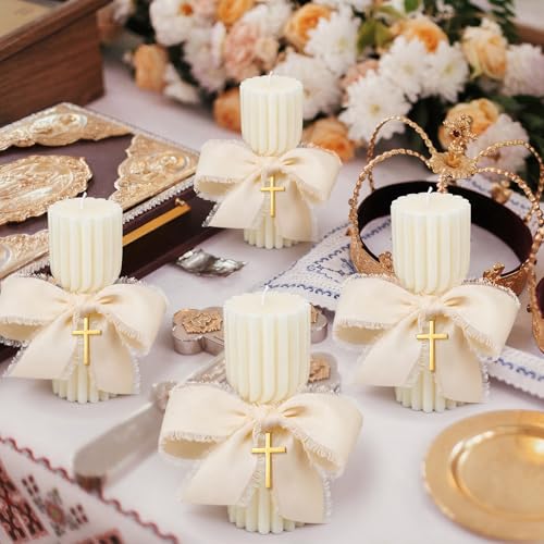 Conelist 12 Pcs Baptism Catholic First Communion Candles with Bow and Cross