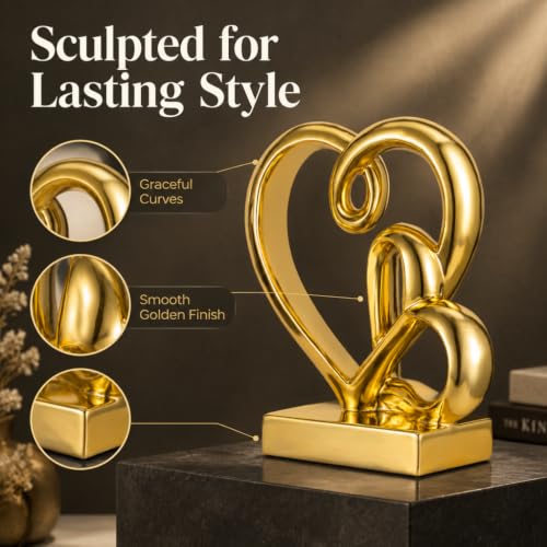 Anniversary Wedding Couples Gift Gold Hearts Resin Statue Decor - color: Gold