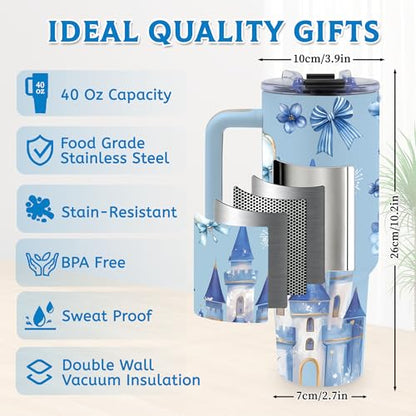 Gifts for Women, Castle 40 oz Tumbler with Handle & Straw - color: Castle-Blue