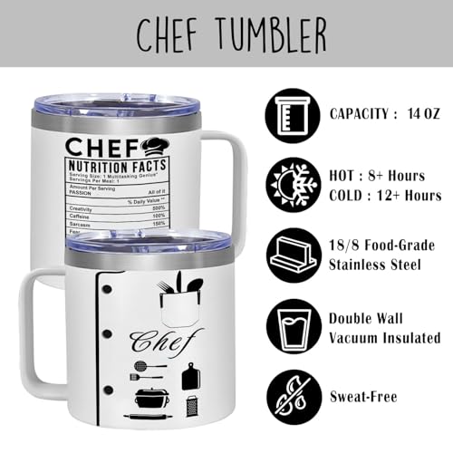 14 oz Stainless Steel Insulated Chef Tumbler - Nutrition Fact Cup for Appreciation, Christmas, Birthday Gift for Men & Women - color: Chef Nutrition