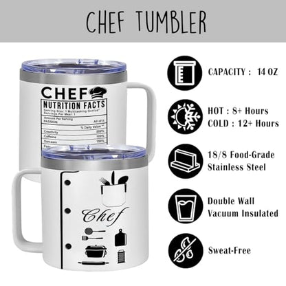 14 oz Stainless Steel Insulated Chef Tumbler - Nutrition Fact Cup for Appreciation, Christmas, Birthday Gift for Men & Women - color: Chef Nutrition