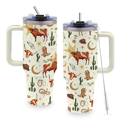 Rodeo Gifts for Women, 40oz Cowgirl Western Tumbler with Handle - color: Cowboy-Beige