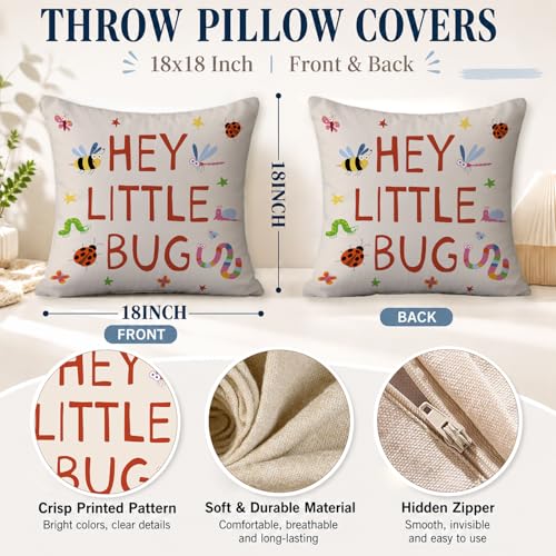 Hey Little Bug Kids Classroom Throw Pillow Cover 18x18 Inch - color: White-little Bug