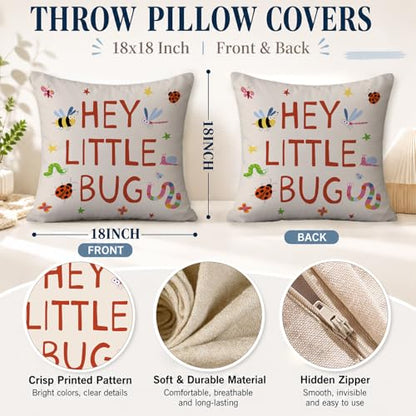 Hey Little Bug Kids Classroom Throw Pillow Cover 18x18 Inch - color: White-little Bug