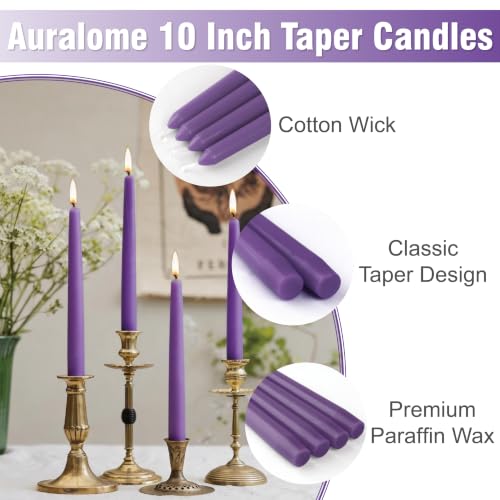 Purple Candlesticks - 12 Pack 10 Inch Candles Dripless Unscented Wax Long Burning Purple Tall Tapered Candles for Bridal Showers Spring Weddings Restaurants Dinner Party Table Decor - color: 12-Deep purple, size: 12 Pcs