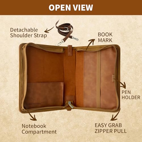 Bible Cover,Bible Cover Case for Women,Men&Children with Detachable Shoulder Strap,Handle for Bible and Other Book Accessories,Christian Art Gifts,PU Leather, Church Bag,Brown - color: Brown