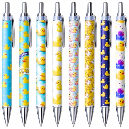 8PC Duck Pens Cute Cool Quirky Yellow Bird Novelty Ballpoint Black Ink Writing Pen Desk Accessories Kawaii Office Journaling Supplies Animal Themed Gifts Party Favors Bulk For Women Teachers Nurses - style: Duck