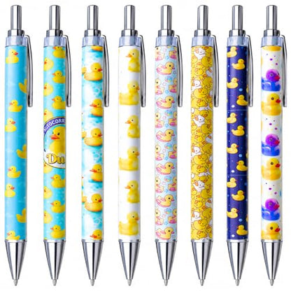 8PC Duck Pens Cute Cool Quirky Yellow Bird Novelty Ballpoint Black Ink Writing Pen Desk Accessories Kawaii Office Journaling Supplies Animal Themed Gifts Party Favors Bulk For Women Teachers Nurses - style: Duck