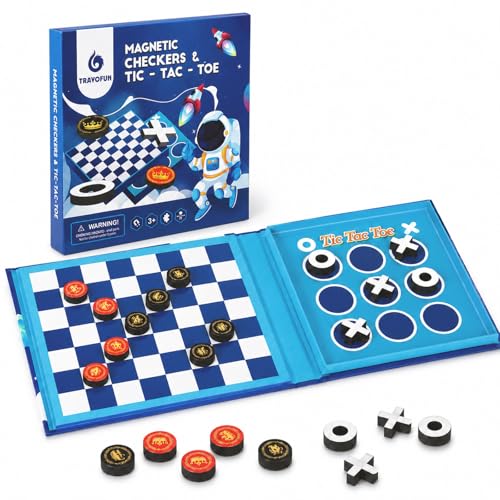 TRAVOFUN Magnetic Checkers Board Game | Travel Games for Kids 8-12 - style: Checkers&Tic-Tac-Toe