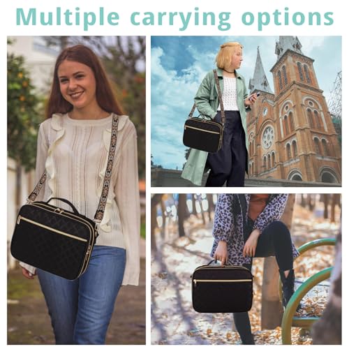 Large Bible Cover for Women,2 Compartments Bible Bag for Church - color: 2 Lays,Black with Bohemia Strap