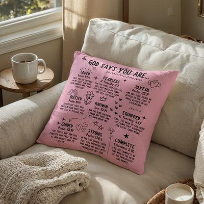 Christian Throw Pillow Covers 18X18,God says You are Loved,Fearless，Joyful，Blessed，Strong Jesus Doodle Throw Pillow Covers,Christian Housewarming Gifts,Inspirational Gifts for Women（Pink） - color: 01 Christian Pink
