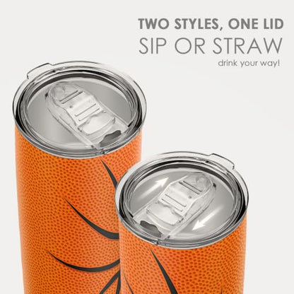 SANDJEST Basketball Tumbler 20oz Stainless Steel Insulated, Travel Coffee Cup, Sport Tumblers Gifts for Basketball Lovers, Men Women, Coach, Birthday, Christmas - color: Basketball
