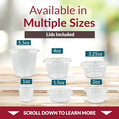 Reli. 1 oz Condiment Containers with Lids (100 sets) | Ideal for Sauce, Souffle, Samples, Jello Shot Cups | Disposable, BPA-Free Plastic | Small Containers 1oz, Bulk