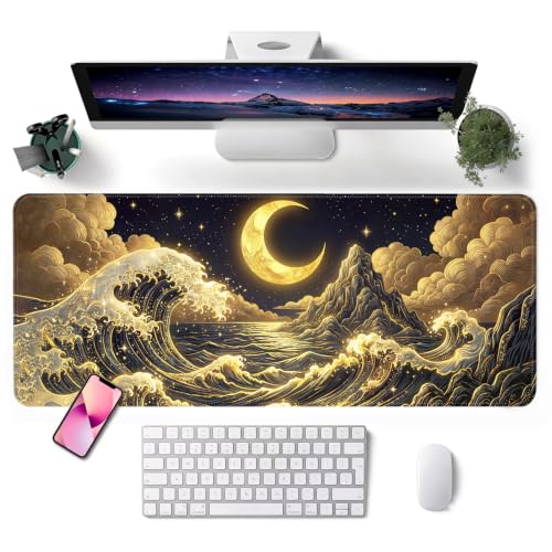 Mouse Pad, Desk Mat, 31.5x11.8in Large Mousepad, Golden Waves - color: Golden Waves