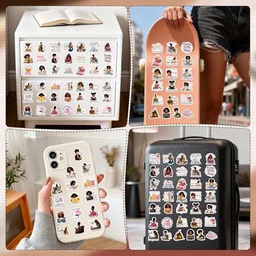100 Pcs Black Women Reading Stickers Black Girl Sticker for Women - style: Black Women Reading
