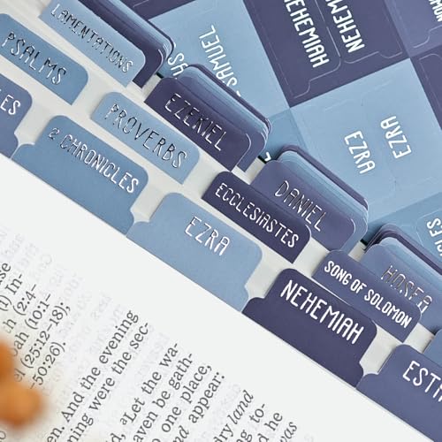 Laminated Bible Tabs for Women and Men, Gold Foil Embossed Lettering - style: Dusk Blue