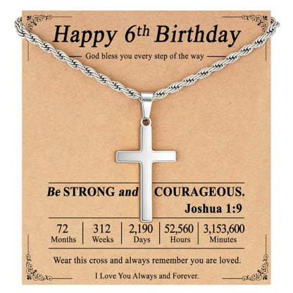 Birthday Gifts Cross Necklace for Boys 6-13 Years Old - color: Silver