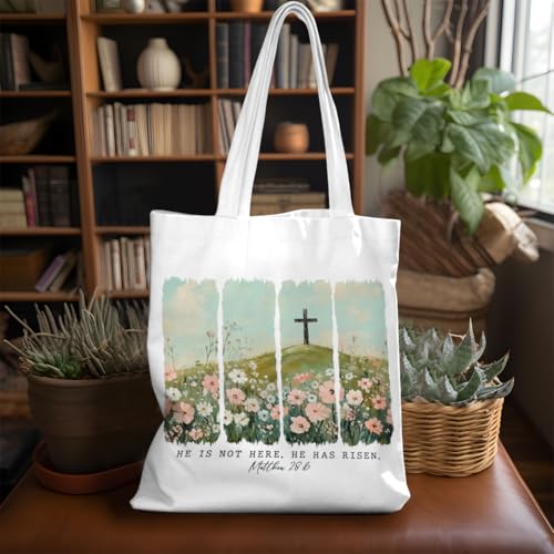 VICBOU Bible Verse Canvas Tote Bag Religious Christian Gifts for Women Men Faith Canvas Tote Reusable Grocery Bag - color: Crossflowers02
