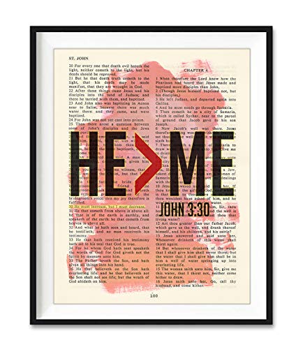 He Is Greater Than Me - John 3:30 He Must Become Greater - Vintage Bible Verse Scripture Christian Art Print, Unframed, Watercolor Christian Wall and Home Decor, All Sizes