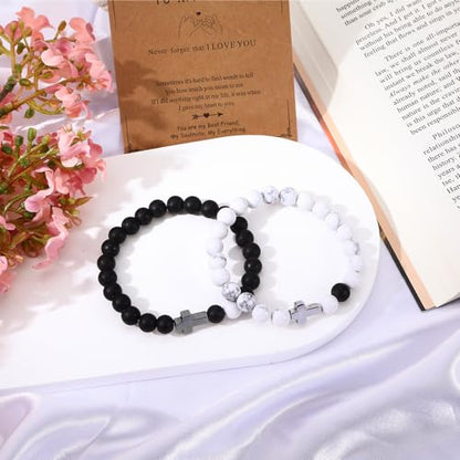 Beaded Cross Bracelet, Matching Bracelets for Couples Gifts for Him Christian Bracelets for Women, Love Bracelet Relationship Bracelets His & Her Valentine'S Day Cool Bracelets With Cross